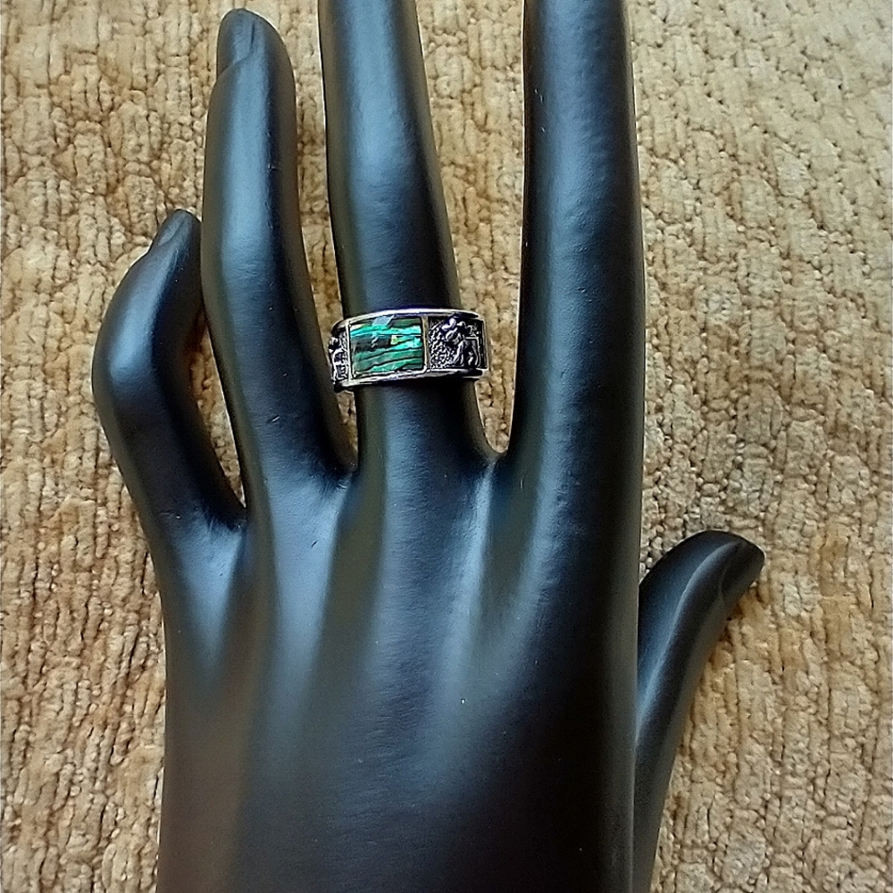 Ring Silver Wideband Silver &  Abalone Ring